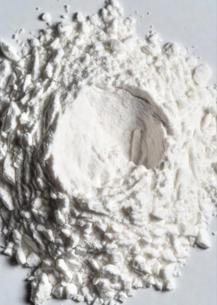 Close-up of pristine, pure 2C-B powder in premium white crystalline form – showcasing the exquisite texture and flawless quality of high-grade material.